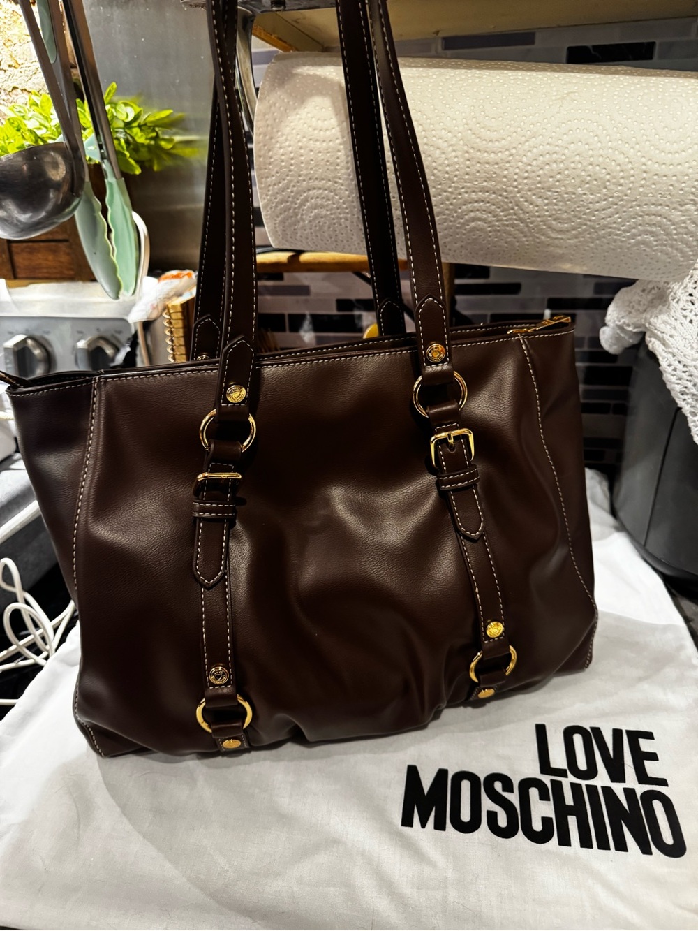 Love Moschino Dark Brown Leather purse with Gold Hardware - Picture 10 of 13